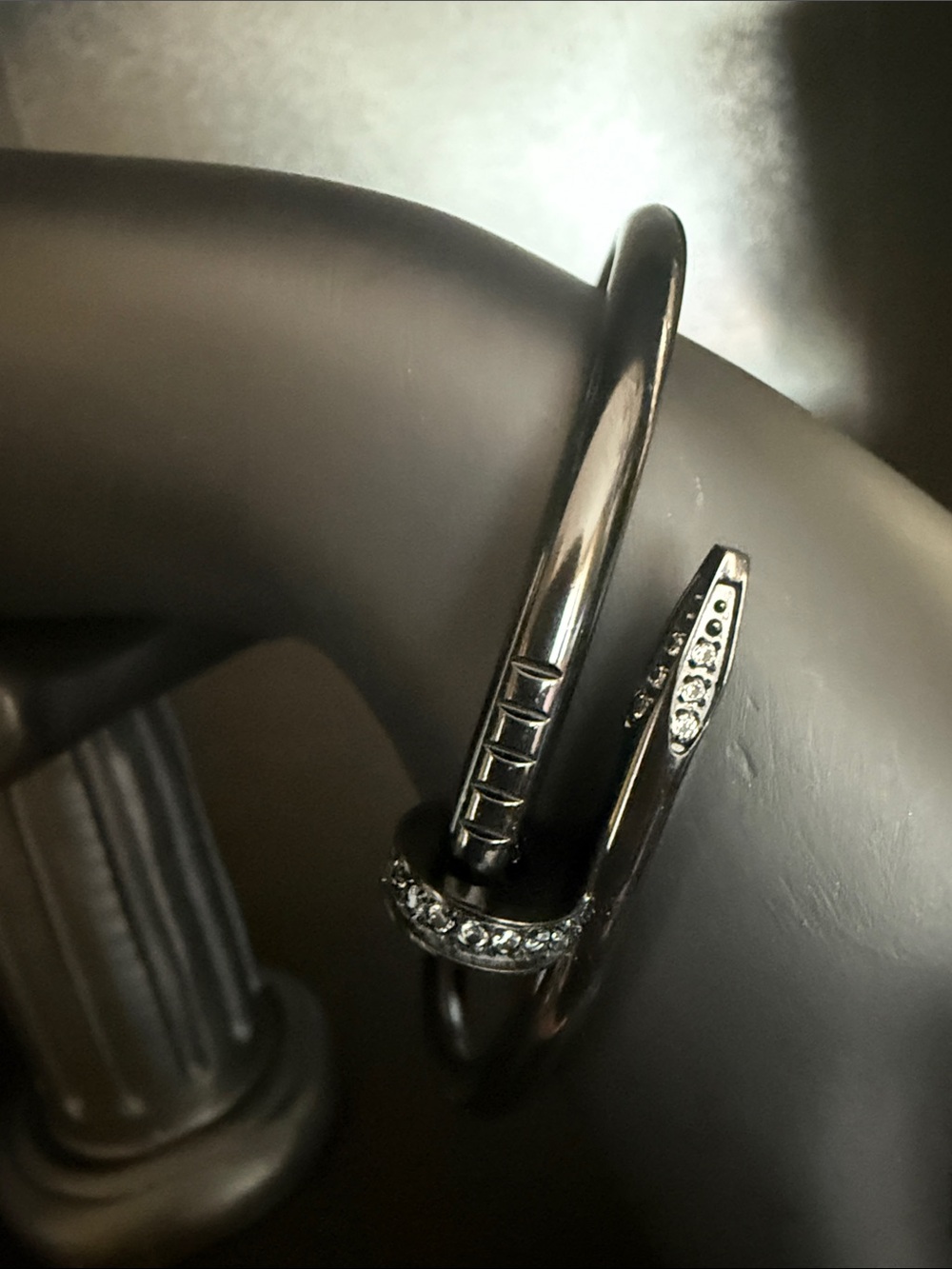 Black Nail Bracelet with Crystal Accents